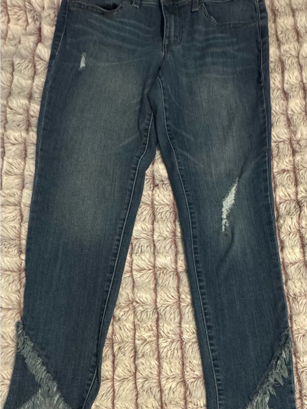 1822 Denim Dark Blue Cropped Distressed Ankle Jeans